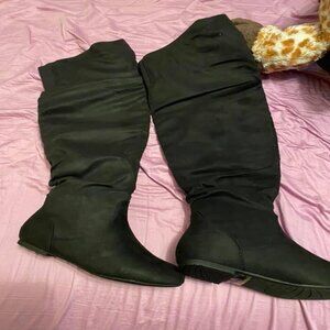 🆕Women's Black Polyurethane (PU) Knee High Pointed Toe Low Heel Western Boots